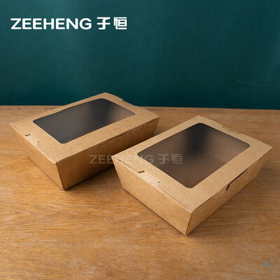 Caja de papel kraft marrón con ventana, grosor 337 g/m², con revestimiento de PE, reciclable