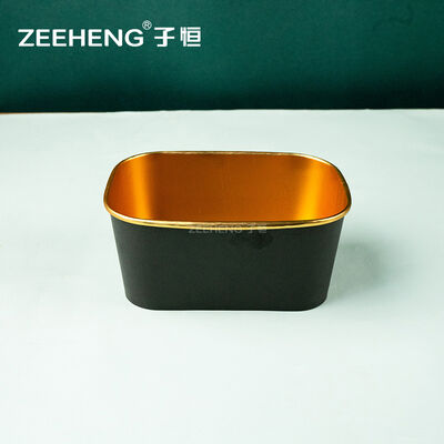 Tazón de papel negro dorado duradero para eventos de catering, fiestas y aplicaciones de servicio de alimentos con diseño desechable ecológico